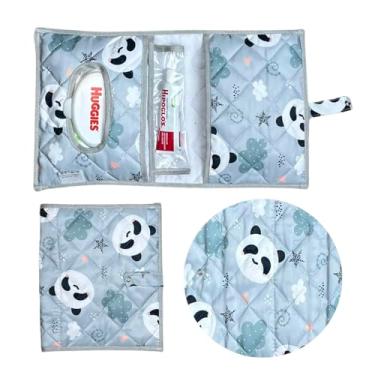 Imagem de Porta Fraldas Lenço Umidecido Pomada Portátil Para Bebê Menina Menino (Panda Azul)