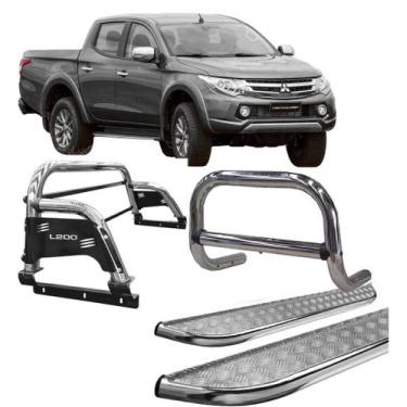 Imagem de Kit Quebra Mato Estribo Santo Antônio H3 020 L200 Cromado - HOZZ