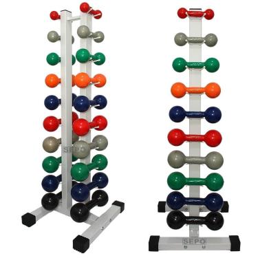 Imagem de Kit Halteres Emborrachado 1,2,3,4,5,6,7,8,9,10 (1 ao 10Kg) Com Suporte CHÃO-Unissex