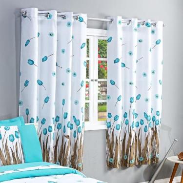 Imagem de Cortina Estampada 2,00m x 1,80m para Varão - Tulipa Azul - Bordados Fi