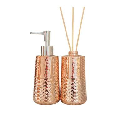 Imagem de Kit Lavabo Difusor 2 Peças Dispenser Rosê Saboneteira - PGB