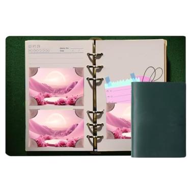 Imagem de KISSKI·H Olvido Caderno organizador de bolso de couro A6 19 x 12,5 cm, capa de diário vintage com 6 anéis, recarregável, para mulheres, presentes pessoais feitos à mão, verde