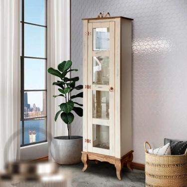 Imagem de Paneleiro Simples 01 Porta Em Vidro 01 Gaveta Madeira Maciça Branco Garapa D161 Shop Jm