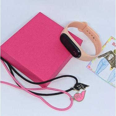 Imagem de Kit Relógio Infantil Digital Led Menina Silicone Ajustável Esporte + C