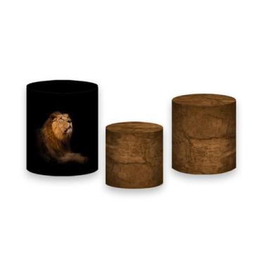 Imagem de Trio de Capas de Cilindro - Leão Realista Fundo Preto 023 - Via Cores
