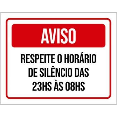 Imagem de Kit 3 Placas Aviso Respeite Horário Silêncio 23H As 8H - Sinalizo