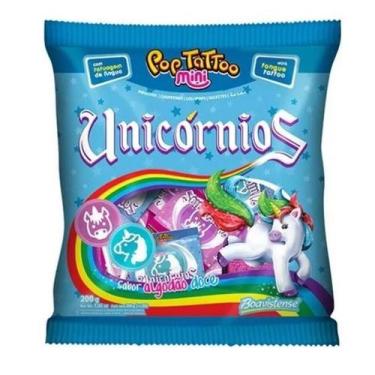 Imagem de Pirulito Unicórnio Pop Tattoo Mini 200g - 50 Unidades - BOAVISTENSE