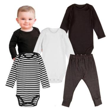 Imagem de Body infantil kit manga longa e calça jeans bebe minimalista comfy - H
