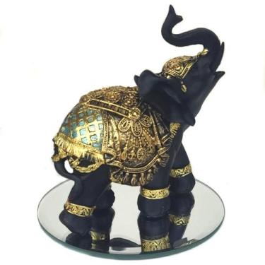 Imagem de Elefante Decorativo Resina C/ Base De Espelho Indiano Sorte - Luthi Co