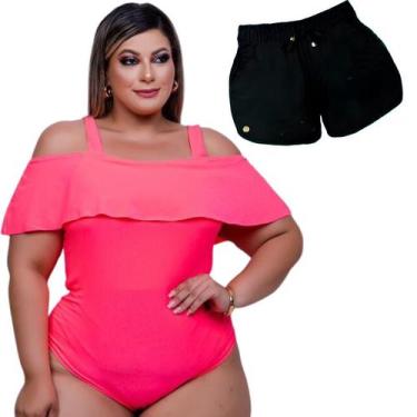 Imagem de Kit  Body Ciganinha +Short Feminino Plus Size Saída De Praia - WM, Ros
