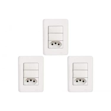 Imagem de Kit C/3 - Conjunto Perlex Aros 4X2 Branco Com Placa(2Simp...