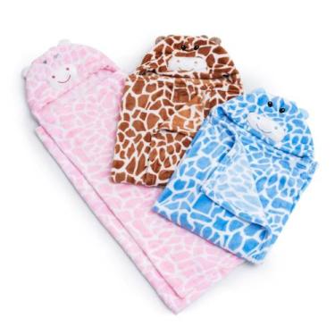 Imagem de Manta com Capuz Infantil Microfibra Soft 100cm x 75cm Girafinha Colori