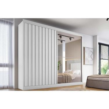 Imagem de Guarda Roupa Casal 2 Portas de Correr (1 Ripada e 1 c/ Espelho) e 4 Gavetas Atlanta Branco - Europa
