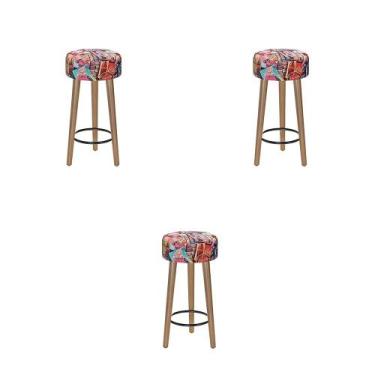 Imagem de Conjunto 3 Bancos Banqueta Paris Pés Palito Suede Retrô Salaone