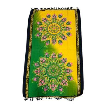 Imagem de Canga Poliéster Estampada Mandalas Amarelo e Verde Piscina - KIARA BRA