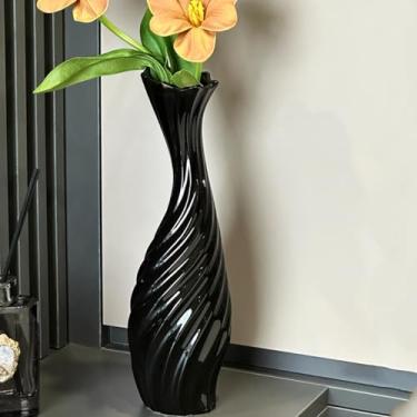 Imagem de Vaso de cerâmica preto, vasos de flores de 30,5 cm para decoração de casa, sala de estar, mesa de estar, vaso grande de decoração moderna para flores, grama dos pampas, sala de jantar, quarto (preto)