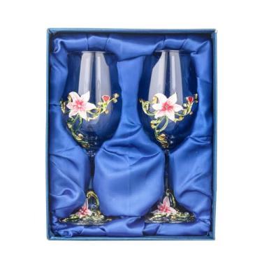 Imagem de MEIGLQEA Conjunto de 2 taças de vinho, flores esmaltadas feitas à mão, taças de vinho vermelhas e brancas, lindas taças florais com caixa de presente para mulheres, esposa, mãe, amigas, mães (rosa)