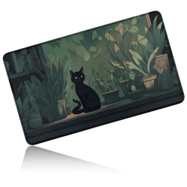 Imagem de Dikoer for MTG Playmat 24 x 14 Inches, Card Playmat Stitched with Magic Zones Commander Deck Gaming Desk Mat Card Gameplay Pad for MTG TCG Trading Card Inked Game - Leaf Cat