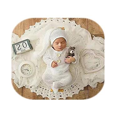 Imagem de Coberllus Acessórios para fotografia de recém-nascidos, macacão com chapéu e bodies para bebês, adereços de fotos para meninos e meninas recém-nascidos, Branco extra, M