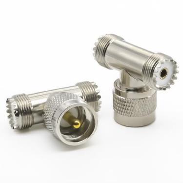 Imagem de Conector PL259 UHF Tee 2 peças, conector divisor UHF de 3 vias, SO239 macho para adaptador coaxial UHF fêmea duplo, conector UHF triplo para rádios, vídeo, antenas