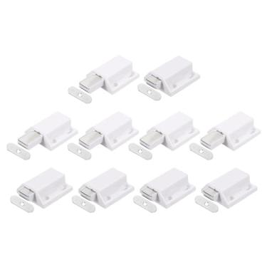 Imagem de uxcell Porta de vidro com fecho de trava de toque magnético plástico branco 10 peças