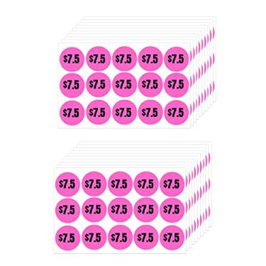 Imagem de Mobiusea Creation 300 adesivos de preço de US$ 7,5 | Etiquetas de preço de dólar 7,5 | Cor rosa brilhante com texto preto | 2,5 cm de diâmetro | Etiquetas de preço pré-impressas | Adesivos de venda de garagem