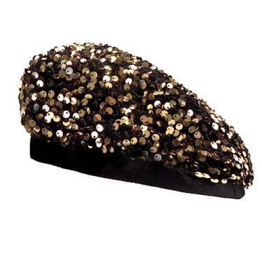 Imagem de LUCKYBUNNY Boina de lantejoulas boina francesa brilhante para mulheres, chapéu fascinador, festas de Natal, acessórios de dança, Estilo boina - ouro, tamanho �nico