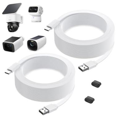 Imagem de Pacote com 2 cabos de alimentação para eufy SoloCam S220/S340, C210, cabo de extensão de energia para eufyCam 3/S330, 3C/S300, cabo de carregamento plano à prova de intempéries para câmera interna