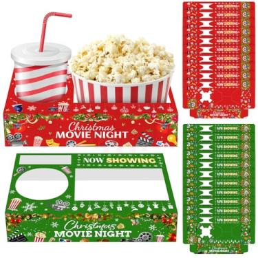 Imagem de CIEOVO 24 peças de suprimentos de festa de Natal, caixas de lanche de papel noturno de filme, cinema noturno, bandeja de lanche, decorações de festa para pipoca, comida, doce, bebida, festa, festa de