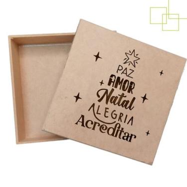 Imagem de Caixa Para Presente Feliz Natal Embalagem em MDF Decorada 15x15x5 - Ex