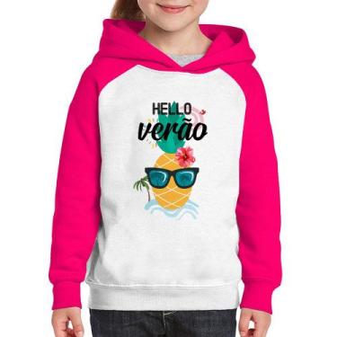 Imagem de Moletom Infantil Hello Verão - Foca na Moda, Branco, Rosa, 2