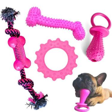 Imagem de kit de 4 Brinquedo mordedor para cachorros pequenos bola corda pet - L