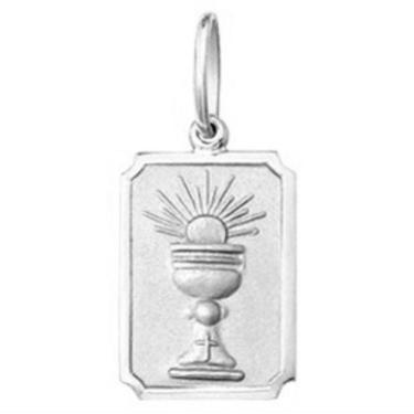 Imagem de Pingente Mini 0.9cm Quadrado Retangular Santos Ouro Branco 18k ( 29 Sa