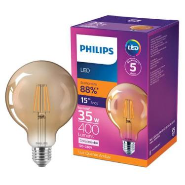 Imagem de Lâmpada Filamento Globo Led 4w G93 400lm Philips Âmbar 2500k, 127/220V