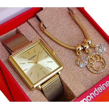 Imagem de Relógio Mondaine Feminino Quadrado Original Dourado À Prova D'Água com