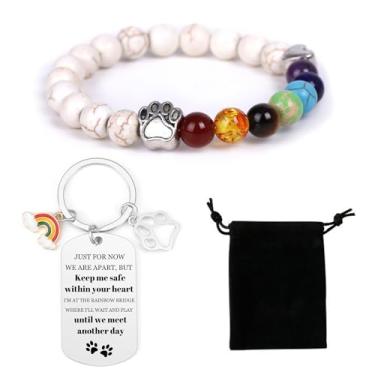 Imagem de Vjajaly Rainbow Bridge Pulseira de presente memorial para animais de estimação amado cão gato 8 mm contas de cores mistas 7 chacras pulseira memorial para mulheres homens que perde animais de