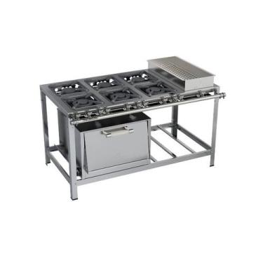 Imagem de Fogão Industrial 6 bocas 30x30 Banho Maria e Forno Luxo Aço Inox Metal