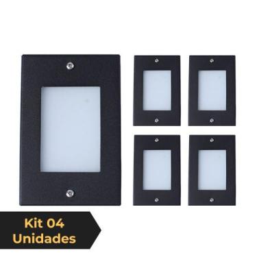 Imagem de Kit 4 Balizador de Embutir Escada Parede Preto 4x2 Alumínio - Iluminar