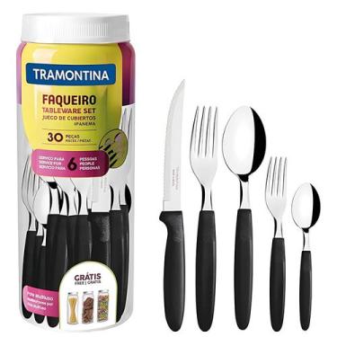 Imagem de Faqueiro Tramontina Jogo De Talheres Inox Kit 30 Peças Ipanema, Preto