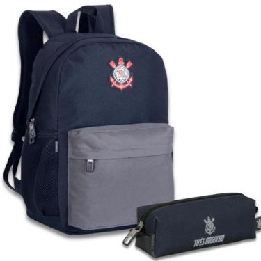 Imagem de Kit Mochila Costas Esportiva Corinthians  Estojo Escolar - Xeryus
