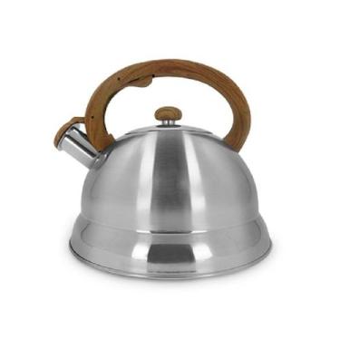 Imagem de Chaleira 3L, Inox cor Prata - Moderna - Alça Bambu - MIMO