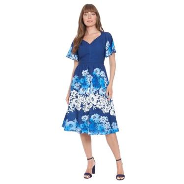 Imagem de bestmobilephonecases Vestido feminino vintage e flare midi curto manga esvoaçante comprimento chá festa casamento convidada, Azul marinho/cobalto, 40