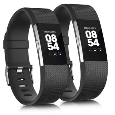 Imagem de Amzpas Pacote com 2 Pulseiras Esportivas à Prova D'água para Fitbit Charge 2, Pulseiras de Substituição Macias Clássicas Ajustáveis (Preta/Preta, Pequena)
