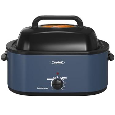 Imagem de Sunvivi - Forno torradeira elétrico com frigideira removível, forno torradeira com tampa de visualização e auto-fiação, cor azul