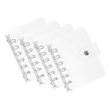 Imagem de PATIKIL A7 Capa de fichário transparente, 4 peças, protetor de folha solta de PVC macio, capa de caderno recarregável com fecho de botão de pressão, 6 anéis para pasta de caderno de reuniões faça você