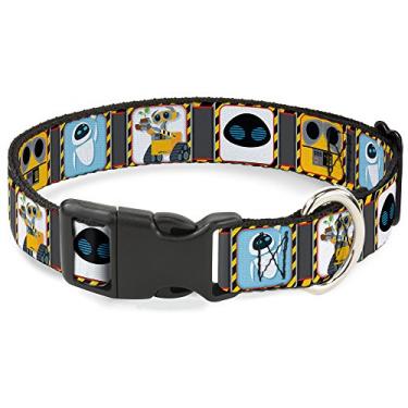 Imagem de Buckle-Down Coleira de gato Breakaway – Walll-E & EVE blocos de pose/risco facial cinza/amarelo/preto – 1,27 cm de largura – serve para pescoço de 22,86 a 38,14 cm – Grande