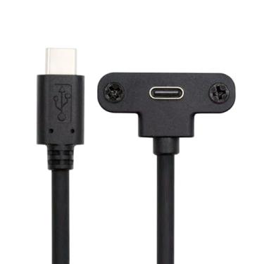 Imagem de xiwai Cabo de dados de extensão USB-C 480Mbps USB Tipo-C macho para fêmea angular com painel fixo de bloqueio de parafuso extensor para câmera VR 0,3M
