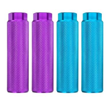 Imagem de HARFINGTON 2 pares de pinos de bicicleta de liga de alumínio para acrobacias traseiras antiderrapantes suportes de assento traseiro servem para eixos de 9,5 mm para mountain bike, roxo e azul celeste