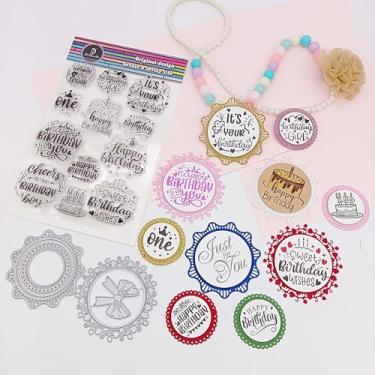 Imagem de Alinacutle 2 peças de recortes de metal com moldura de flores e folhas + 1 peça de carimbos transparentes de feliz aniversário para artesanato em papel, cartões de felicitações feitos à mão,