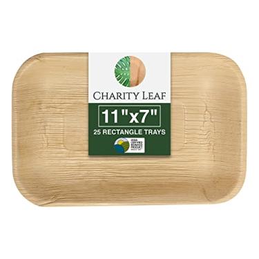 Imagem de Charity Leaf Bandejas ecológicas de folhas de palmeira - 28 x 18 cm (pacote com 25) | Travessas descartáveis estilo bambu | Perfeito para casamentos e eventos | Louça verde e compostável